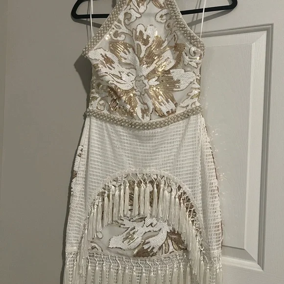 Like Gold Dust White Sequin Fringe Dress 12th Tribe - Picture 3 of 8